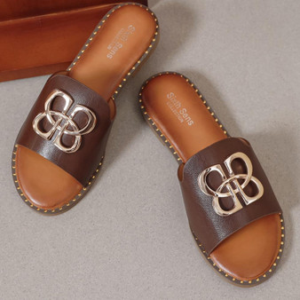 MARNIE Brown Ladies Slip On Open Toe Comfort Slippers
