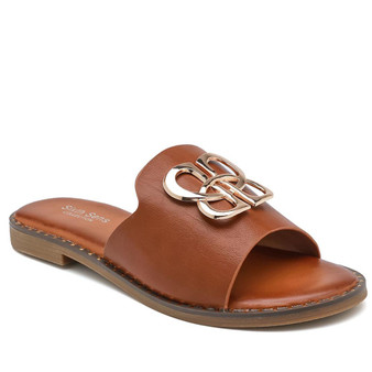 MARNIE Camel Ladies Slip On Open Toe Comfort Slippers