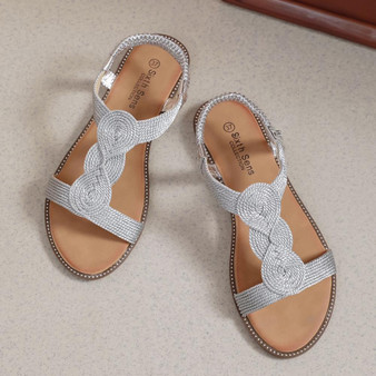 RYLEE Ladies Silver Slingback Comfort Stylish Summer Sandals
