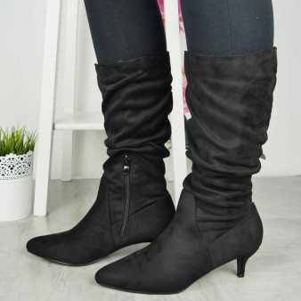 Robin Black Mid Calf Rouched Slouched Boots 