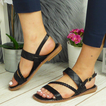 EVIE Black Flat Comfy Casual Open Toe Sandals