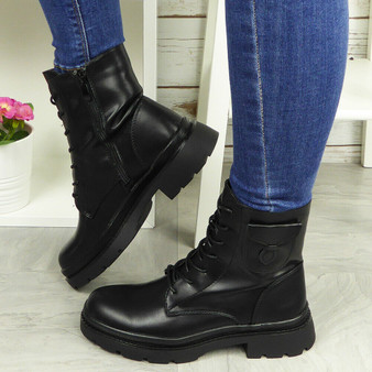  MONICA Black Ankle Lace Up Boots 