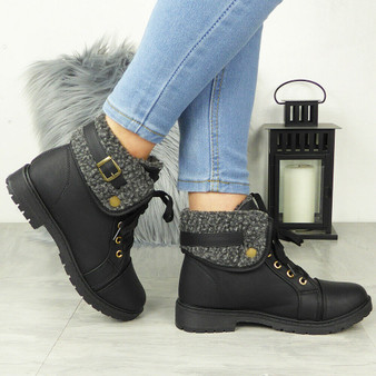 RHEN Black Ankle Lined Winter Boots 