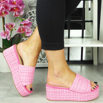 HIBO Pink Sliders Platform Slippers Sandals 
