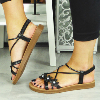 IPEK Black Elastic Strappy Summer Sandals 