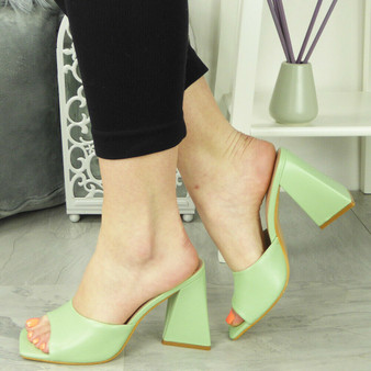 ADEA Green Mules Triangle Heel Sandals  