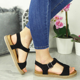 CALISTA Black Buckle Summer Soft Sole Sandals