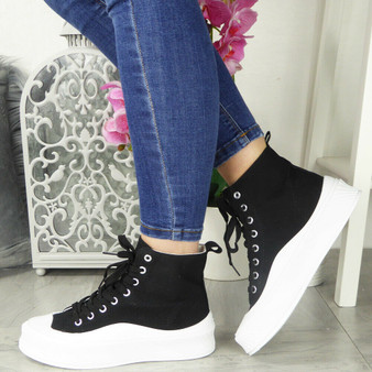 FILIPPA Black Lace Up High Top Trainers Sneakers 