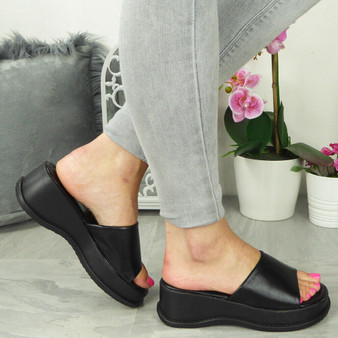 LYDA  Black Mules Summer Sliders Shoes  