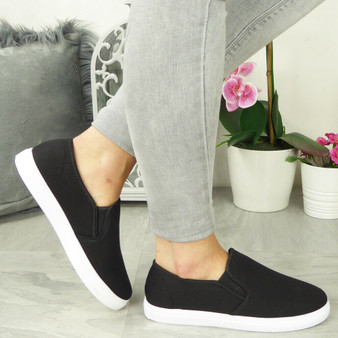 FAYE Black Trainers Canvas Sneakers Slip On