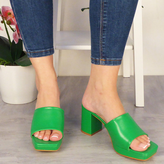 AZYA Green Summer Mules Platform Sandals 