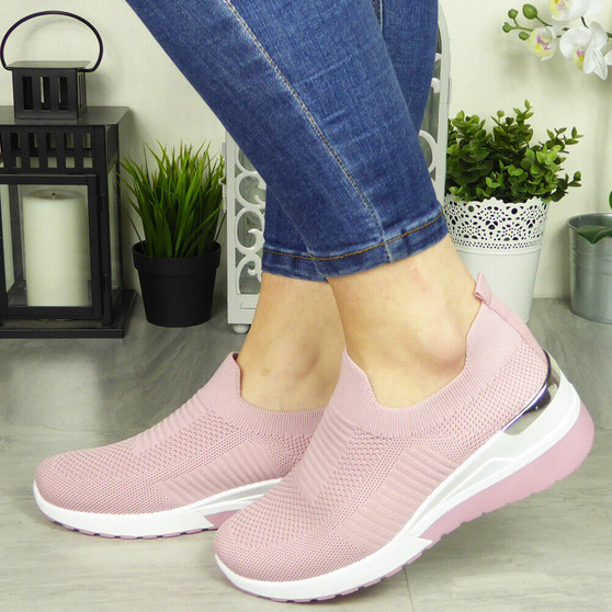 TOBY Pink Jogging Plimsole Sock Trainers Sneakers