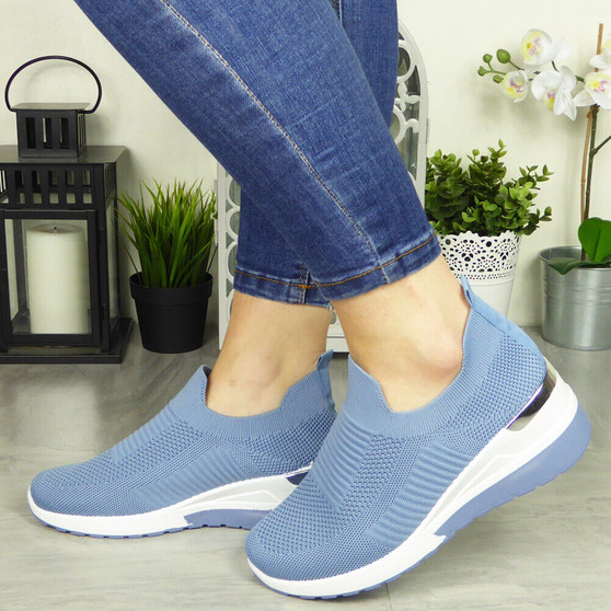 TOBY Blue Jogging Plimsole Sock Trainers Sneakers