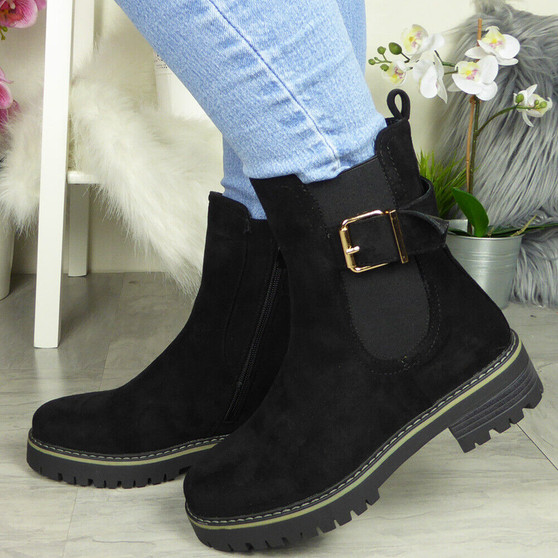 ZORIYA Black Ankle Chelsea Winter Zip Boots