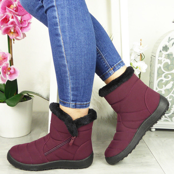 LIYLA Wine Winter Comfy Ankle Zip Boots