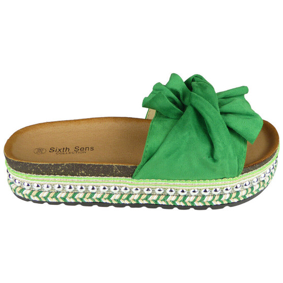 RAZI Green Sliders Wedge Slip On Sandals