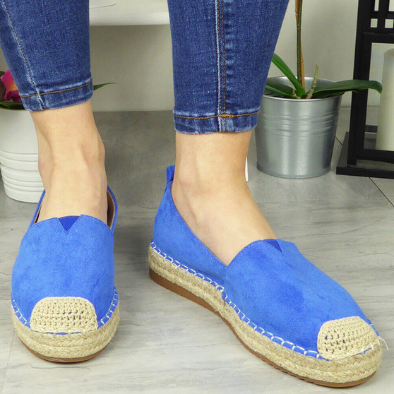 EDITH Blue Loafers Slip On Hessian Sandals