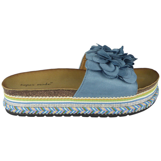 FENNA Blue Summer Mules Sliders Wedge Shoes