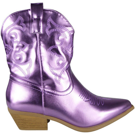 FRETTY Purple Cowboy Mid Calf Zip Boots