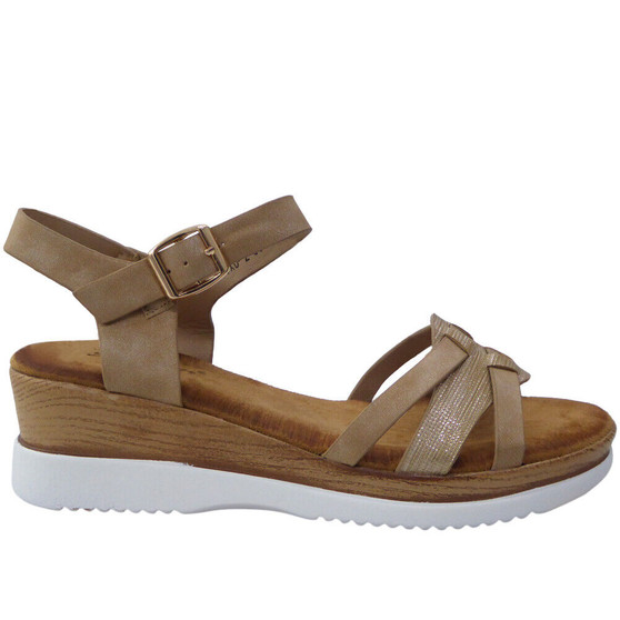 FORTARI Beige Wedge Open Toe Light Sandals 