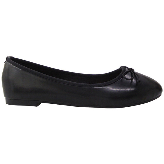 BILLY Bow Plain Black Ballerina Slip On Flat Shoes