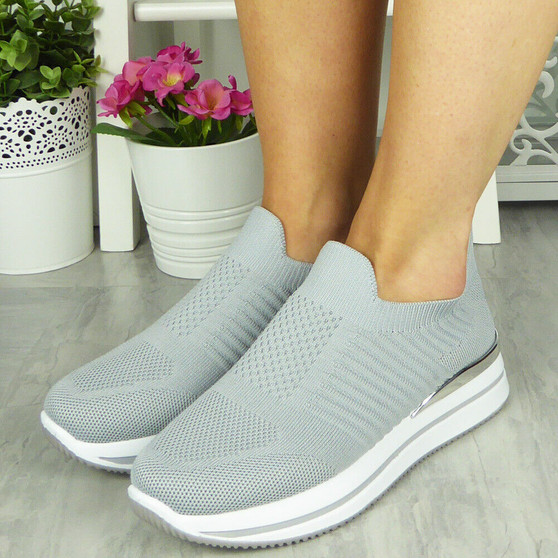MANISA Grey Sock Slip On Jogging Trainer Shoes 