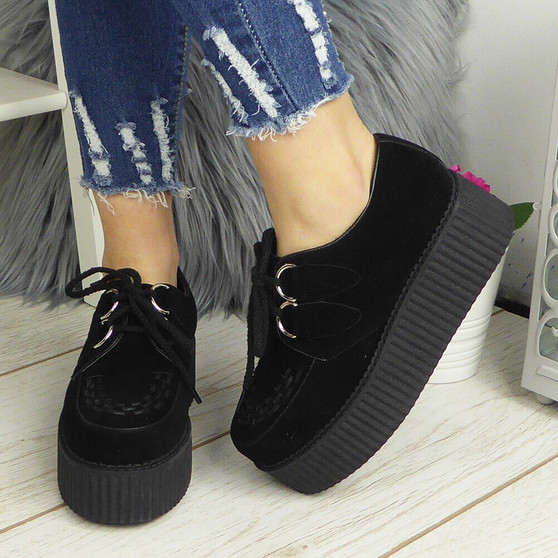 LAILA Black Double Platform Creepers Trainers 