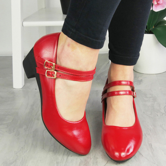 FOSTI Red Dance Court Buckle Heel Work Shoes