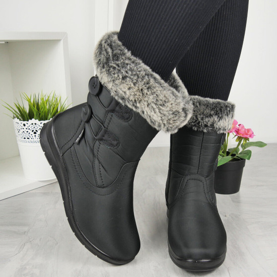 MEENA Black Mid Calf  Warm Faux Fur Zip Boots