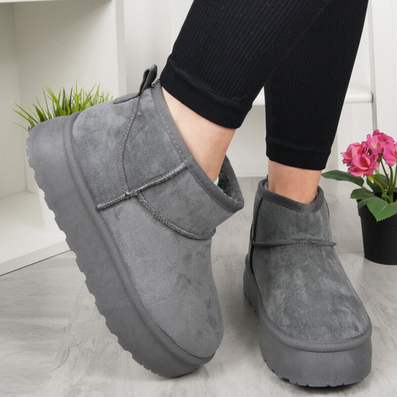LUCYE Grey Warm Faux Fur Ankle Boots