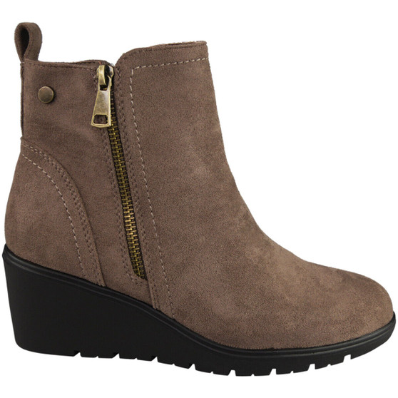 CLARAY Khaki Warm Ankle Zip Wedge Boots 