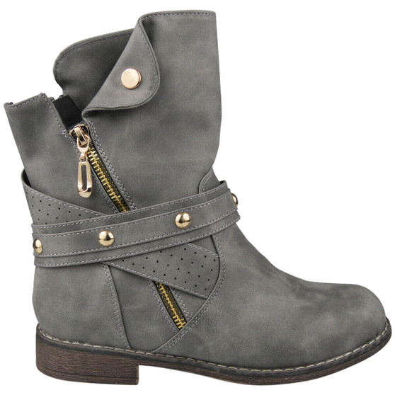 BRONTE Grey Ankle Warm Grip Lined Zip Boots 