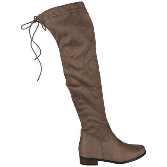 ASHLEY Taupe Over The Knee Lace Up Boots