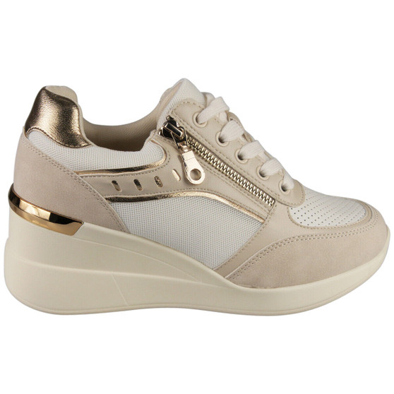 CHIRAR Beige Wedge Lace Up Comfy Pumps Trainers 