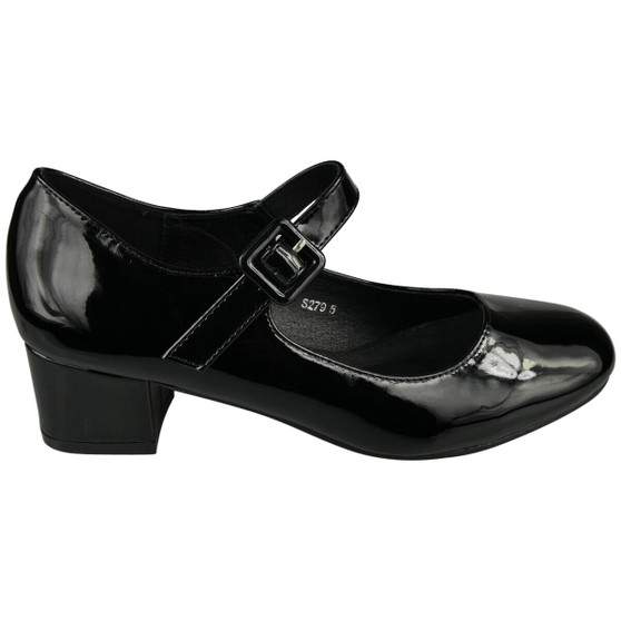  BIANCA Black Dance Court Dolly Buckle Casual Shoes 