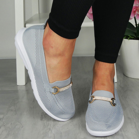 AURORA Grey Sock Fit Slip On Trainers Shoes