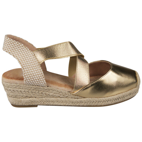 LIZDO Gold Elastic Hessian Wedge Sandals