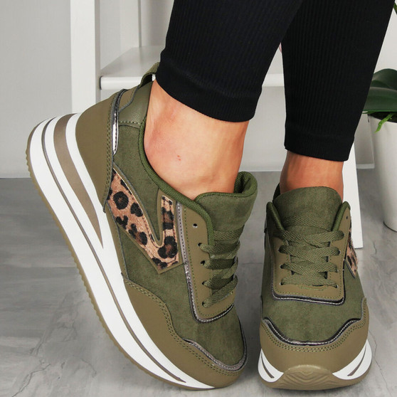  AOIFE Green Classic Lace Up Comfy Wedge Sneakers