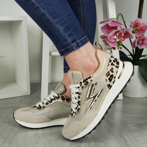 LUCIANA Beige Classic Lace Up Comfy Wedge Pumps Sneakers