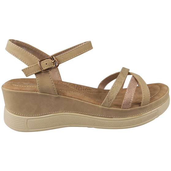 CLARISSE Beige Light Weight Cushioned Wedge Sandals