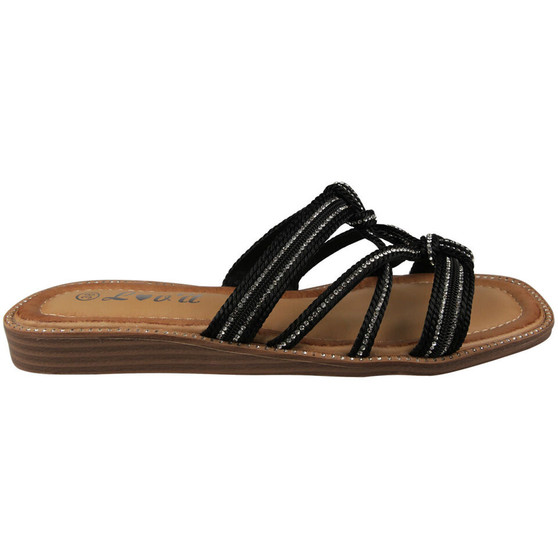 SERAFINA Black Bling Lounge Mules Sandals