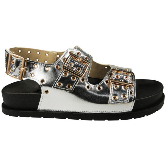 COLETTA Silver Adjustable Buckle Mules Sandals
