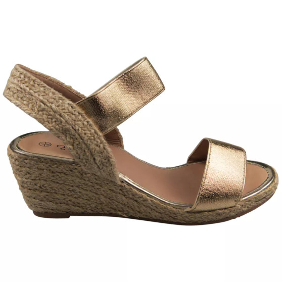 FERNANDA Gold Elastic Light Hessian Wedges Sandals