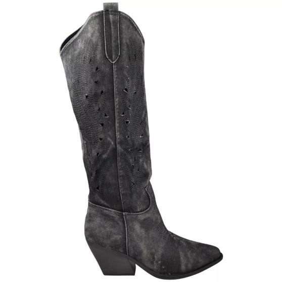 PHILIPPA Black Jean Below Knee Western Cowboy Boots