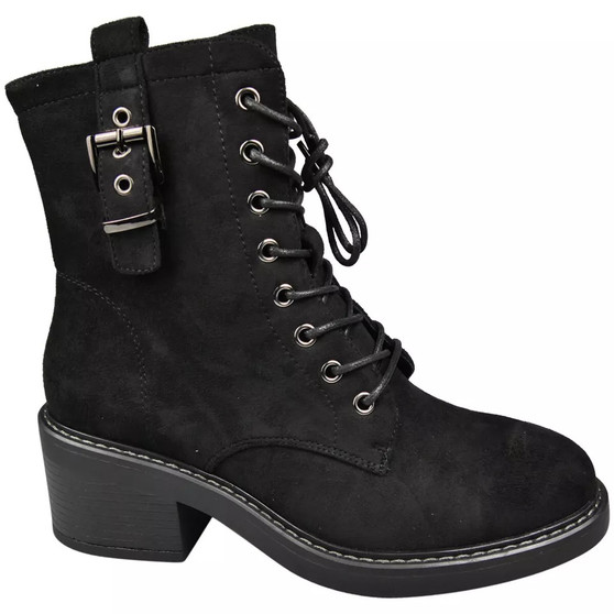 KARLA Black Lace Up Comfy Classy Zip Boots