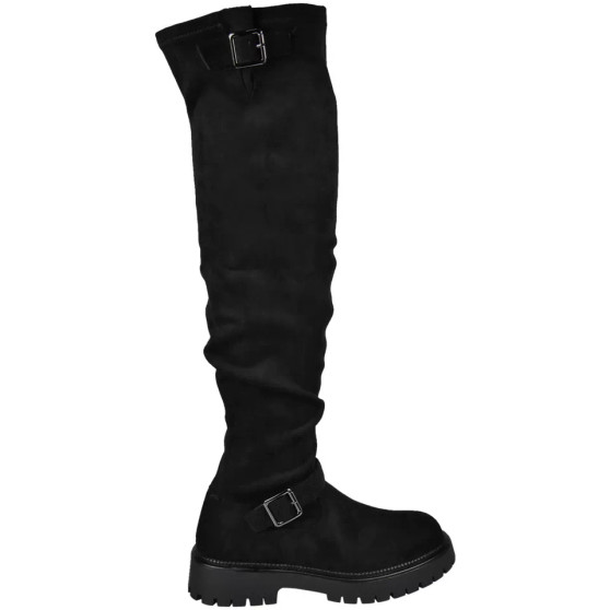 MILDRED Black Over Knee Faux Suede Boots