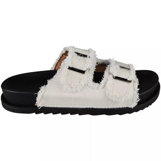 QUEEN White Mules Summer Buckles Slip On Sliders 