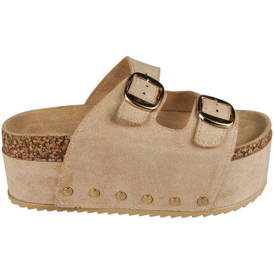 MUMIN Beige Wedge Platform Mules Slip On Sliders