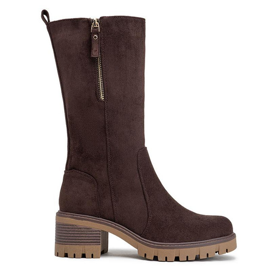 SURINA BROWN Mid Calf Grip Chunky Zip Boots