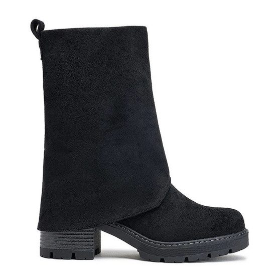 JENNA Black Faux Suede Hooded Zip Mid Calf Boots